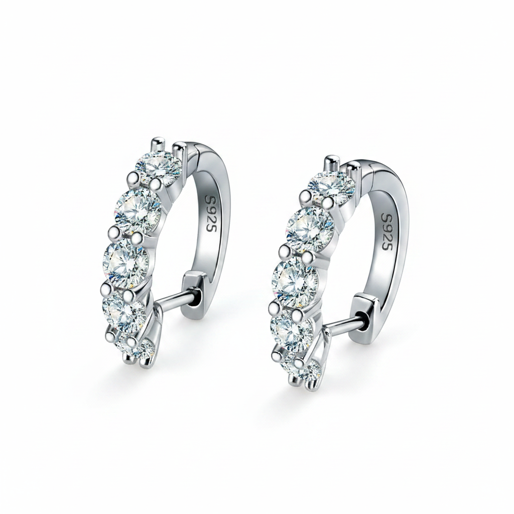Moissanite Huggie Hoops - White Background 1